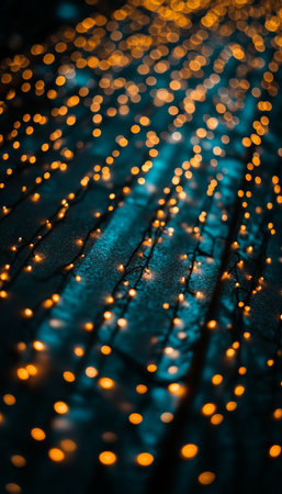 Twinkling Fairy Lights on a Deep Blue Background, Creating a Magical and Festive Atmosphereの素材