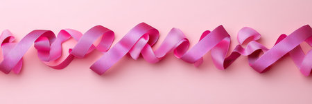 Pink Ribbon. Breast Cancer Awareness Symbol on Pink Background, Top View With Copy Space.の素材