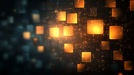 Abstract Background With Orange Glowing Squares, Data Transfer, Digital Broadcast, Technologyの素材
