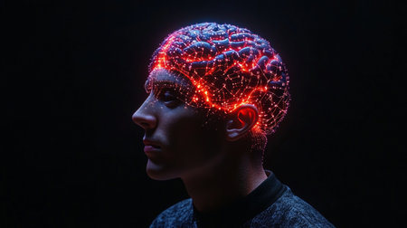 Neural Network in Mind, Digital Brain Illustration, Connections, Technology and Science, 3D Render.の素材