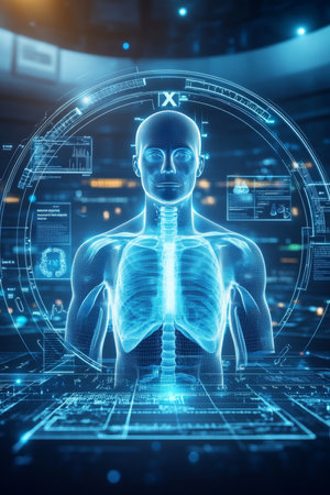 Futuristic Healthcare Digital Human Anatomy Visualization in a Technological Interfaceの素材