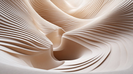 Abstract Background Of Flowing Beige Waves, Elegant Design With Smooth Curves, 3D Renderの素材
