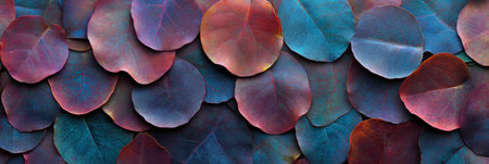 Vibrant Botanical Abstract Shades of Purple and Teal Leaves in a Textured Compositionの素材