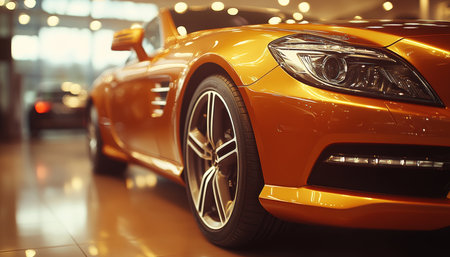 Luxury Sports Car Wheel Close-up, Showroom Shine, Polished Chrome, Automotive Detailingの素材