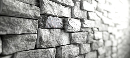 Close-Up, Blurred Background Of Striking Weathered Brick Wall With Texture, Pattern And Copy Spaceの素材