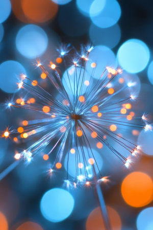Sparkling Celebration A Festive Burst of Light and Joy Against a Blue and Orange Bokeh Backgroundの素材