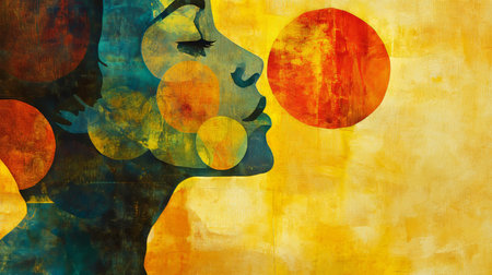 Woman in Profile, Abstract Portrait with Earthy Tones for Social Advocacy and Community Conceptsの素材