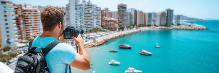 Photographer Captures Picturesque Coastal City View, Summer Travel and Photography Conceptの素材