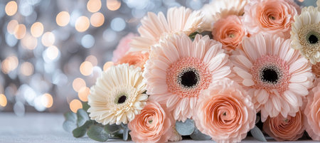 Delicate Pastel Floral Arrangement, Perfect Backdrop for Weddings, Anniversaries, or Valentine s Dayの素材