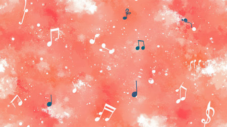 Playful Rosy Pink Background With Scattered Musical Notes, Perfect Design Element For Music Projectsの素材