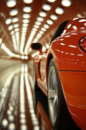 Luxury Sports Car Speeds Through Illuminated Tunnel, Motion Blur, Automotive Photographyの素材