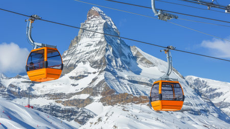 Scenic Cable Car Ride, Majestic Snow-capped Mountain Views, Winter Wonderland Adventureの素材
