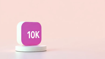 10K Followers Social Media Icon Notification 3D Render on Pink Background, Minimal Conceptの素材