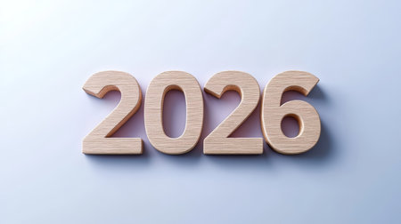 Wooden Numbers 2026, New Year Concept With Copy Space, Isolated on Pastel White Background.の素材