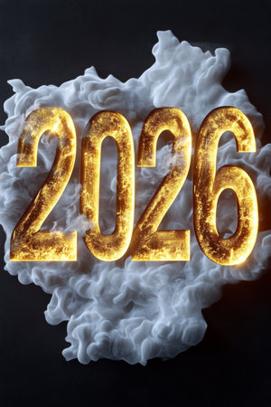 Abstract Background With Gold Number 2026 On White Cloud, Celebration Theme, Light Effect Backgroundの素材