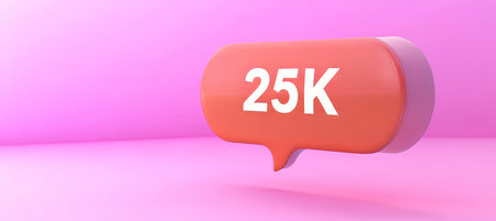 3D Rendering Of A Notification With 25K Followers, Isolated On Pink Background With Copy Space.の素材
