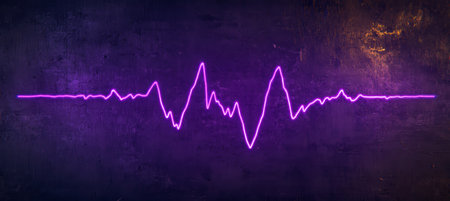 Glowing Purple Heartbeat Line on Dark Gradient for Medical, Health, or Wellness Designsの素材