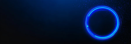 Glowing Blue Neon Circle on a Dark Background, Futuristic Technology Design With Bokeh Effectの素材