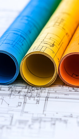 Colorful Construction Blueprints Abstract Background for Architecture and Engineering Projectsの素材
