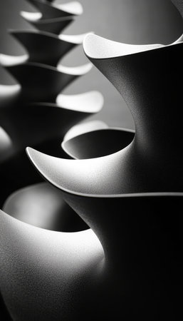 Abstract Play of Light and Shadow Monochromatic Wave Patterns in Fluid Design, Minimalismの素材