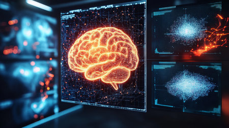 Digital Brain On Futuristic Interface, Technology And Artificial Intelligence Conceptの素材