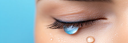 Close-Up A Single Tear Cascades Down a Woman s Face, Expressing Emotional Pain and Sadness.の素材