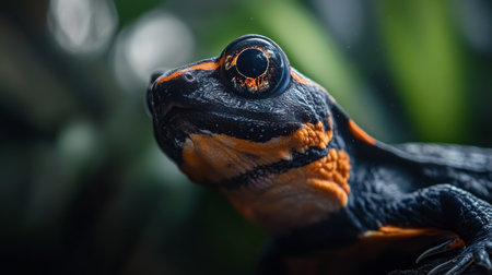 Exotic Pet Portrait, Striking Orange and Black Salamander Detailed Closeup, Vibrant Amphibianの素材