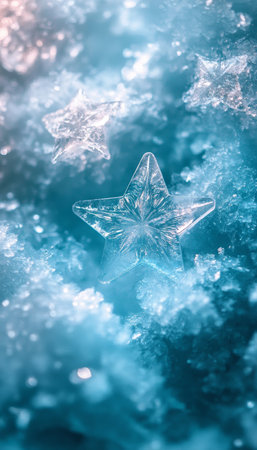 Ice, Crystal, Frost, Frozen. Close-Up, Winter, December, Beauty of nature.. Star - shaped crystalの素材