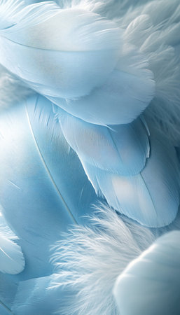 Soft Blue Feather Texture Serene, Delicate Background for Print, Design Element, Studio Shotの素材