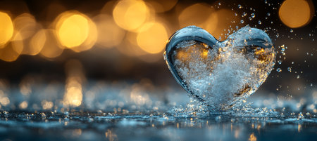 Heart of Water. Splashing Water Forming a Beautiful Crystal Clear Heart on a Sparkling Backgroundの素材