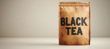Kraft Paper Pouch with Black Tea, Isolated on Minimalist Background Stylish Packaging Designの素材