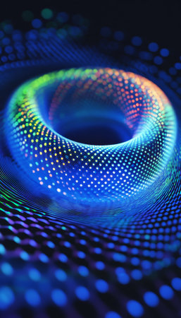 Abstract Digital Technology Background With Blue, Green Light Effects, And Futuristic Shapesの素材