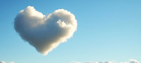 Heart-Shaped Cloud in Blue Sky Romantic Love Symbol, Serene Nature Background, with Copyspaceの素材