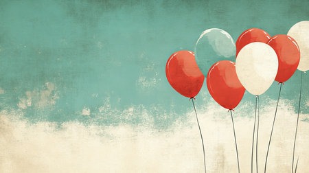 Vintage Background With Red And White Balloons, Celebration And Happiness Concept Illustrationの素材