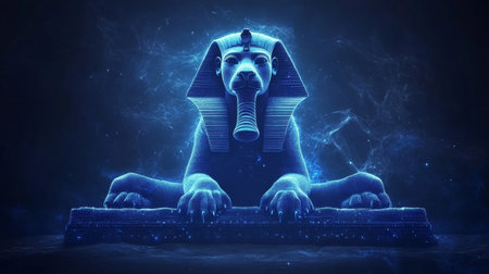 Interconnected Majesty The Great Sphinx of Giza Emerges From a Digital Network, Egyptの素材