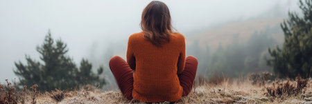 Loneliness In The Mist Woman Contemplates Life s Challenges And Mental Health Concernsの素材