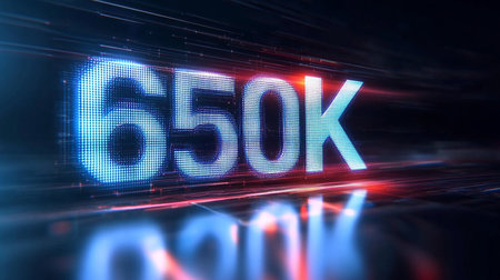 Glowing 3D Number 650K on Futuristic Digital Abstract Background in Technology Style.の素材