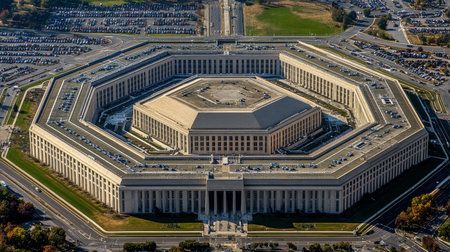 Aerial View of the Pentagon, US Department of Defense Headquarters, Arlington, Virginiaの素材