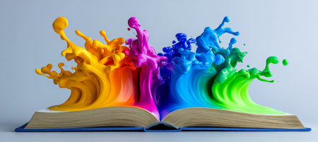 A Vibrant Paint Explosion Emerges From an Open Book Creativity And Knowledge Conceptual Imageの素材