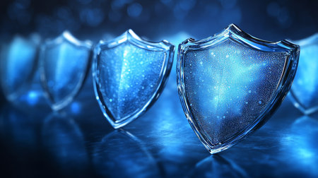 Abstract Protection Shields, Bright Blue and White, Soft Blur, Security and Insurance Conceptの素材