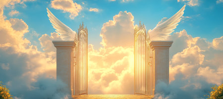 Open Heaven s Gate, Angel Wings, Cloudy Sky, Hope, Spirituality, Transition, New Beginningの素材