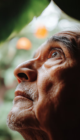 Timeless Wisdom Portrait of a Contemplative Senior Man, Capturing Thoughtfulness and Experience.の素材