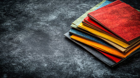 Vibrant Stack of Colorful Paper Abstract Texture and Geometric Design for Creative Projects.の素材