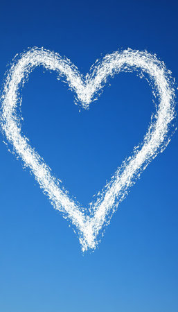 Heart-Shaped Cloud Against a Vibrant Blue Sky, Romantic Background for Valentine s Day.の素材
