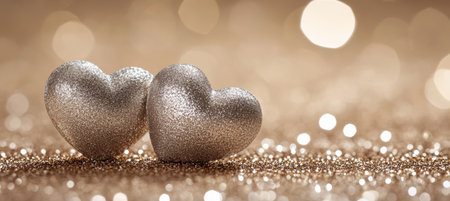 Sparkling Romance Silver Hearts Glisten on a Dreamy Background, Perfect for Valentine s Dayの素材