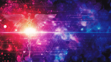 Abstract Healthcare Background, Caduceus Symbol, Medical Concept with Glowing Lights, Soft Focusの素材