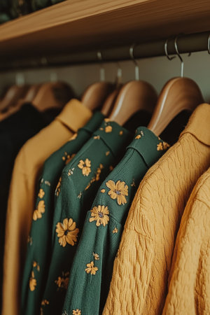 Close Up Green Floral, Yellow Knit Textures on Clothing Create Abstract Retail, Fashion Backgroundの素材