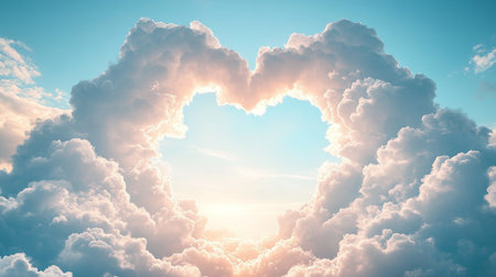 Heart Shaped Cloud Formation, Blue Sky, Sunlight, Romance, Love, Valentine s Day Backgroundの素材