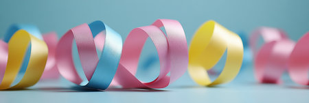 Abstract Background With Intertwined Colorful Ribbons, With Copy Space For Text Placement In Centerの素材