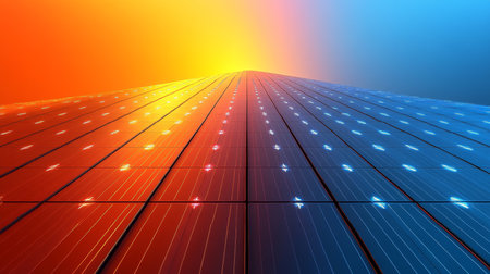 Gradient Solar Panel Grid, Abstract Energy Background, Sustainable Technology Design.の素材